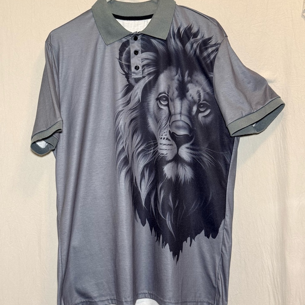 Gray Lion Graphic Polo Shirt